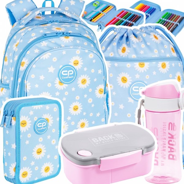 ZESTAW 5 el. Plecak wczesnoszkolny CoolPack JERRY 21 L stokrotki, DAISY SUN (F029834SET5CZ)