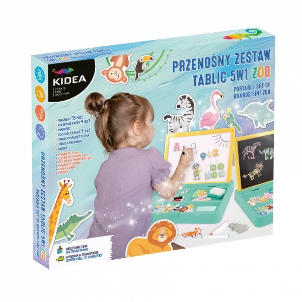 PRZENOŚNY podróżny ZESTAW TABLIC 5 W 1 ZOO KIDEA (PZT5W1ZKA)