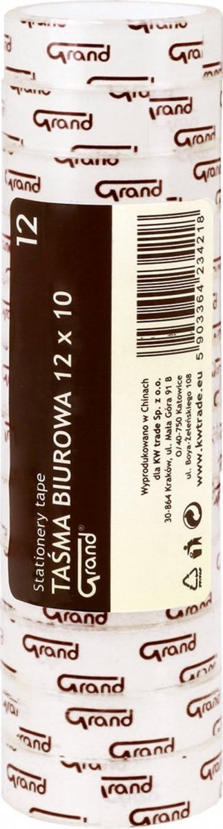 Taśma klejąca biurowa 12 mm x 20 m Słupek 12 szt. GRAND (130-1280)