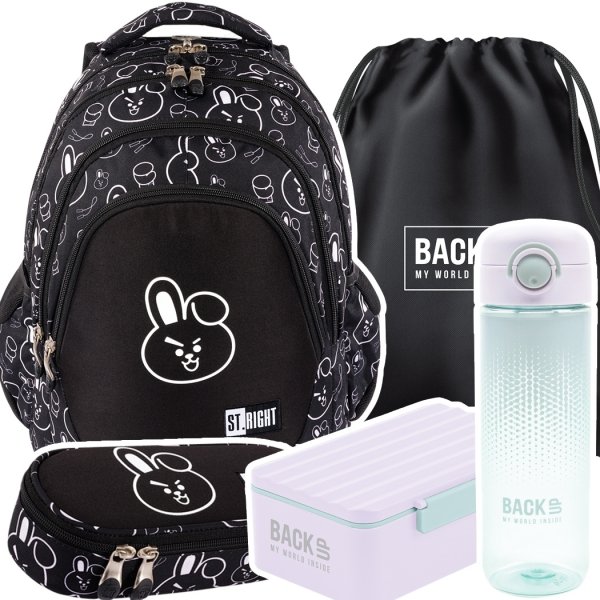 ZESTAW 5 el. Plecak szkolny młodzieżowy ST.RIGHT K-pop Cooky, CLEVER BUNNY BP6 (65554SET5CZ)