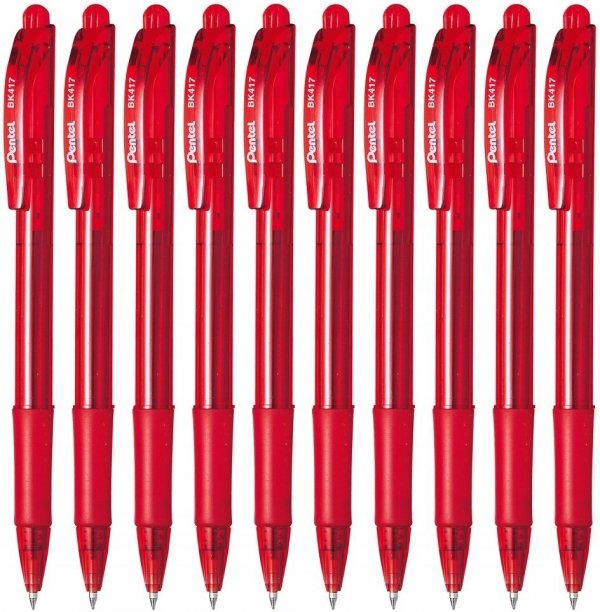 10x Długopis automatyczny WOW 0,7 mm CZERWONY PENTEL (BK417ZESTAW)