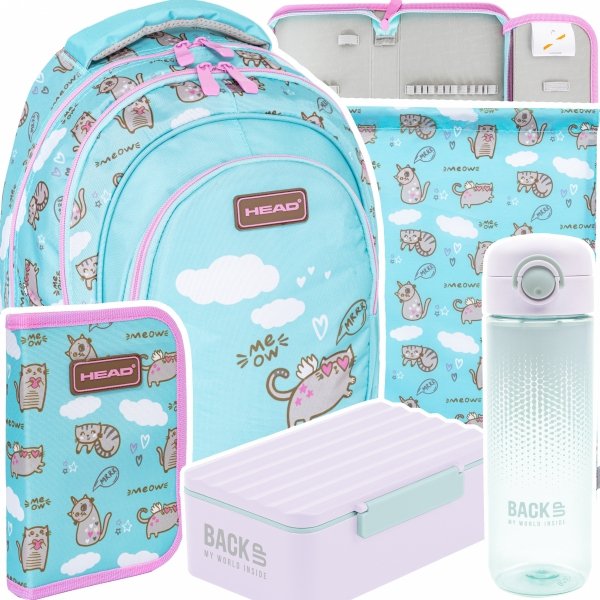 ZESTAW 5 el. Plecak wczesnoszkolny 15 L HEAD pastelowy kotek, MEOW (502024026SET5CZ)