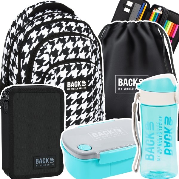 ZESTAW 5 el. Plecak szkolny młodzieżowy BackUP 26 L pepitka, CLASSY (PLB6A17SET5CZ)