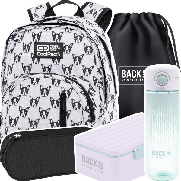 ZESTAW 5 el. Plecak CoolPack DISCOVERY 27 L buldogi, FRENCH BULLDOGS (C38247SET5CZ)