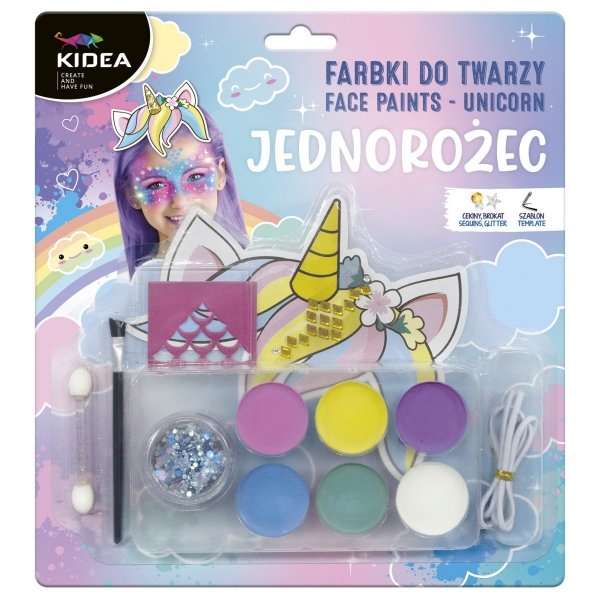 Farbki do malowania twarzy ZESTAW UNICORN 6 kolorów KIDEA (FDTZUKA)