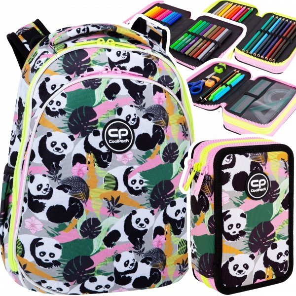 ZESTAW 2 el. Tornister Plecak CoolPack TURTLE  25 L pandy, PANDA GANG (F015829SET2CZ)