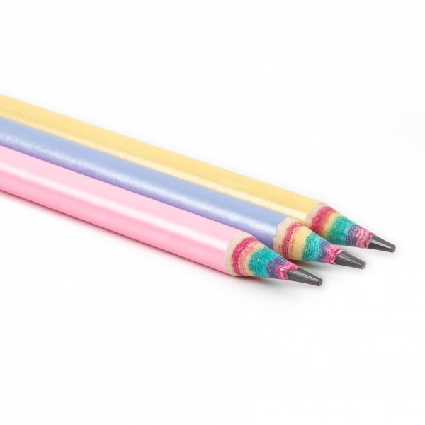 Ołówek szkolny trójkątny z gumką HB TĘCZOWY mix Kidea (TEOKA)