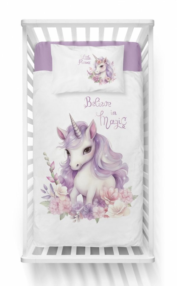 Pościel UNICORN Jednorożec komplet pościeli MAYA MOO 100x135 cm FIOLET (5001A)