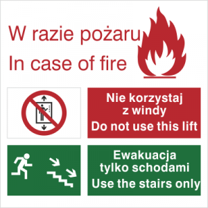 Znak zakaz korzystania z windy w razie pożaru 154 Folia Foto C