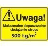 Znak UWAGA! Maksymalne dopuszczalne obciążenie stropu 500kg/m2P.Z. 319-29
