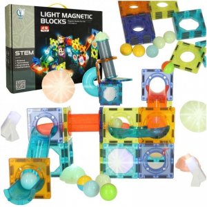 Klocki magnetyczne konstrukcyjne marble tor kulkowy świecący 49 elementów