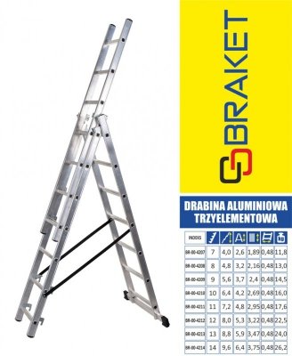 DRABINA ALUMINIOWA 3-ELEMENTOWA 420CM 7+7+7 SZCZEBLI