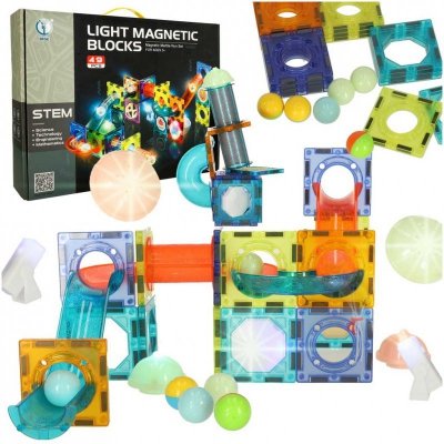 Klocki magnetyczne konstrukcyjne marble tor kulkowy świecący 49 elementów