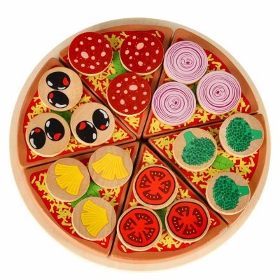 Pizza drewniany zestaw do zabawy na rzep  akcesoria łopatka nóż talerz nauka krojenia 20cm