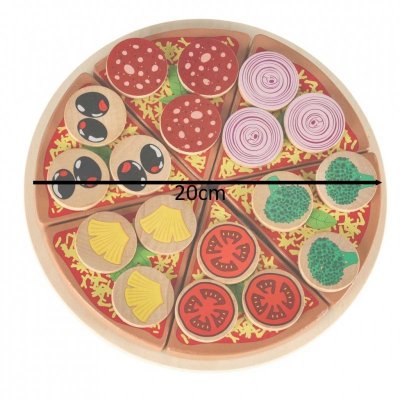 Pizza drewniany zestaw do zabawy na rzep  akcesoria łopatka nóż talerz nauka krojenia 20cm