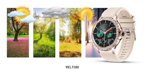 Smartwatch Damski Veltori VT320-1 Złota Bransoleta + Różowy Pasek Silikonowy