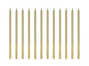 Świeczki urodzinowe gładkie, złoty, 14 cm (1 karton / 24 op.) (1 op. / 12 szt.)