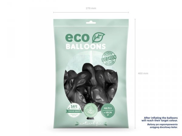 Balony Eco 30cm metalizowane, czarny (1 op. / 100 szt.)