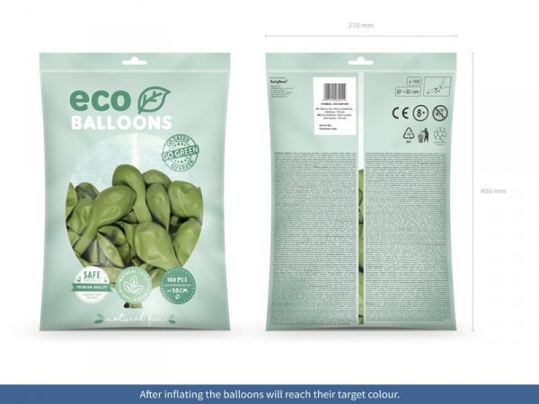 Balony Eco 30cm pastelowe, oliwkowy (1 op. / 100 szt.)