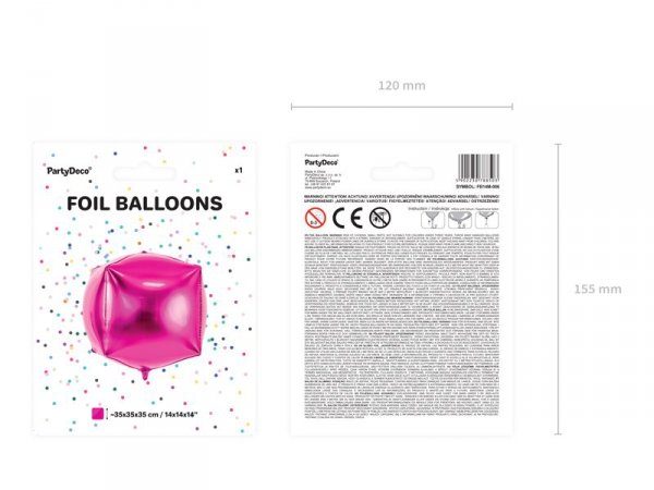Balon foliowy Sześcian, 35x35x35cm, ciemny różowy