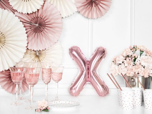 Balon foliowy Litera ''X'', 35cm, różowe złoto