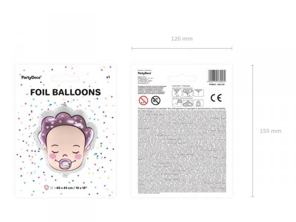 Balon foliowy Bobas - Dziewczynka, 40x45cm, mix