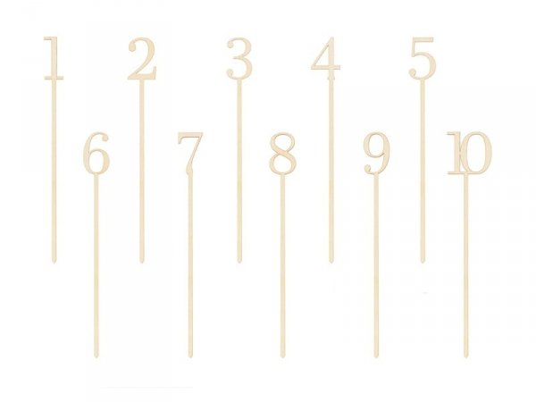 Drewniane numery na stół, 25 cm (1 op. / 10 szt.)