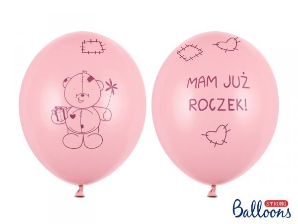 Balony 30cm Miś - mam już..., Pastel Pink (1 op. / 6 szt.)