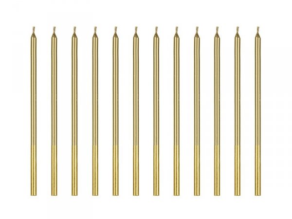 Świeczki urodzinowe gładkie, złoty, 14 cm (1 karton / 24 op.) (1 op. / 12 szt.)