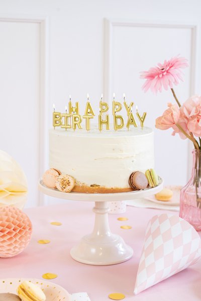 Świeczki urodzinowe Happy Birthday, 2.5 cm, złoty (1 karton / 24 op.) (1 op. / 13 szt.)