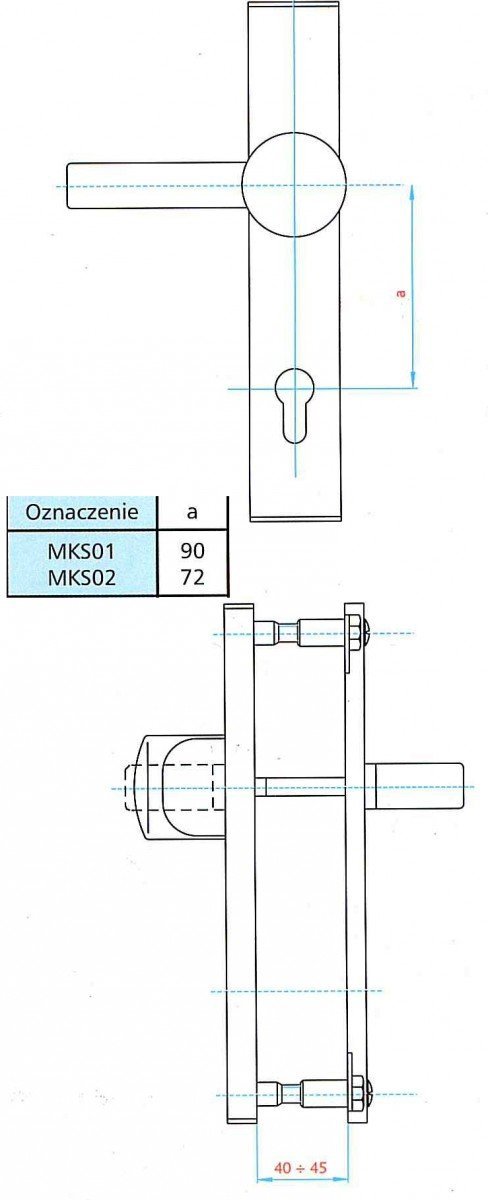 Klamka gałka na wkładkę 72mm LOB MPS02 wzmocniona