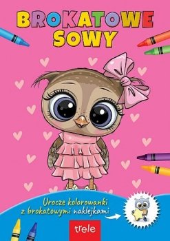 Brokatowe sowy. Urocze brokatowe kolorowanki z naklejkami