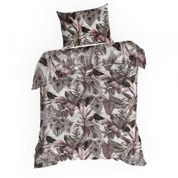 Pościel 160x200 cm bawełniana kolor fioletowy, biały z wzorem egzotycznych liści DAVOS
