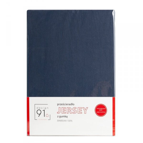 Prześcieradło jersey z gumką 160x200 cm z bawełny kolor granatowy 125 g/m2 Design 91