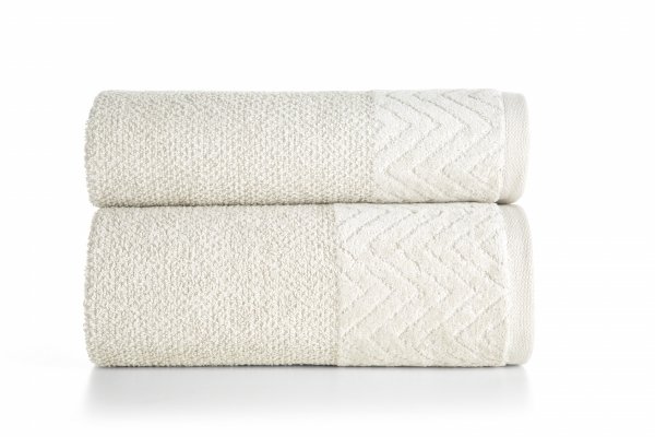 Komplet ręczników LOREN o ryżowej strukturze z welwetową bordiurą Kremowy