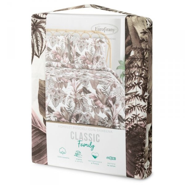 Pościel 160x200 cm bawełniana kolor fioletowy, biały z wzorem egzotycznych liści DAVOS