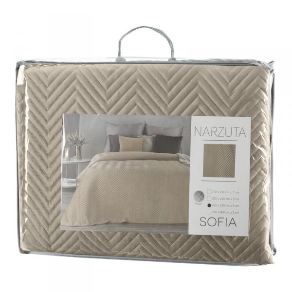 Narzuta SOFIA z miękkiego i matowego welwetu pikowana w jodełkę metodą hot press 170x210cm Beżowy