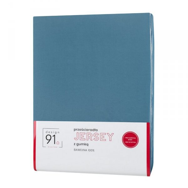 Prześcieradło jersey z gumką 220x200 cm z bawełny kolor niebieski 125 g/m2 Design 91 