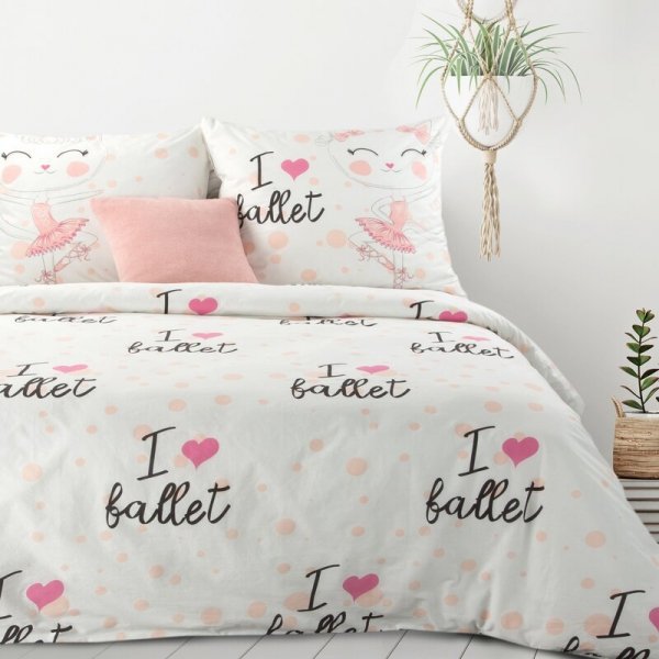 Pościel bawełniana 160x200 Kids 01 Baletnica biała różowa serduszka młodzieżowa Design 91