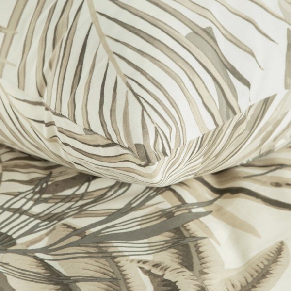 Pościel 220x200 cm bawełniana kolor beżowy, stalowy z wzorem egzotycznych liści NINA