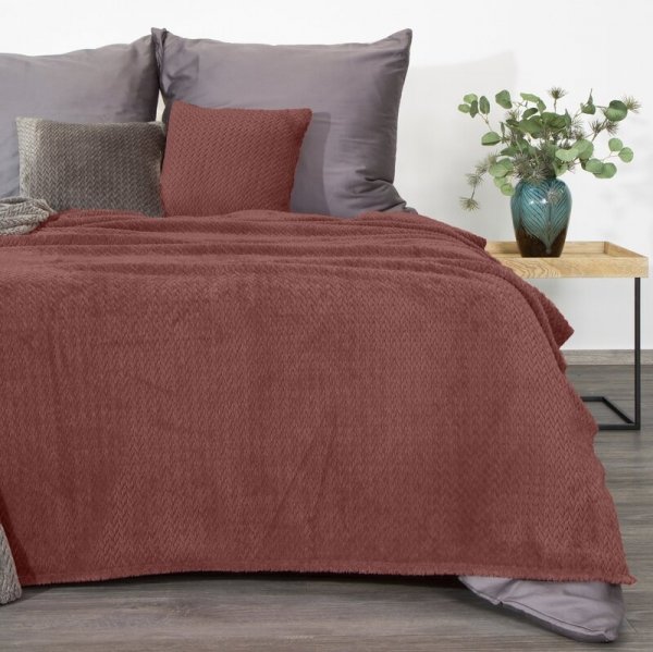 	Koc z efektem 3D z wytłaczanym wzorem jodełki D91 Cindy3 150x200 cm Różowy