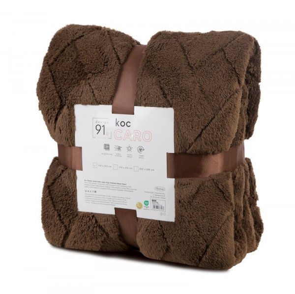 Koc flano 220x200 cm zdobiony wytłaczanym wzorem CARO Design 91 Ciemny Brąz 