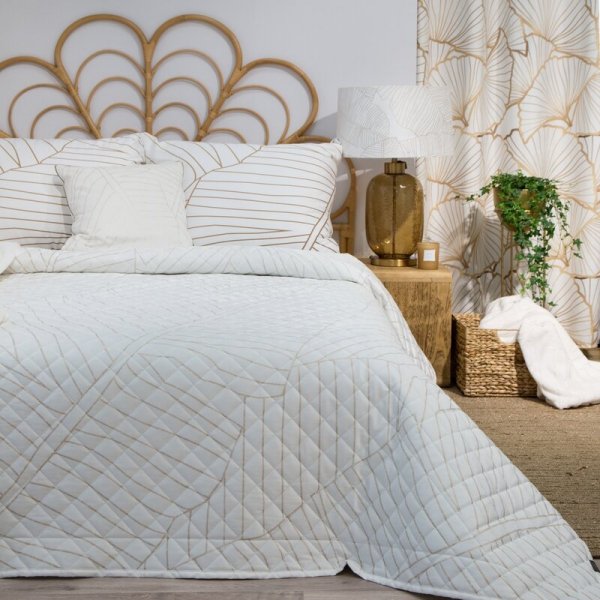 Narzuta dekoracyjna 170x210 Luna 2 biała złota liście welurowa Limited Collection Eurofirany