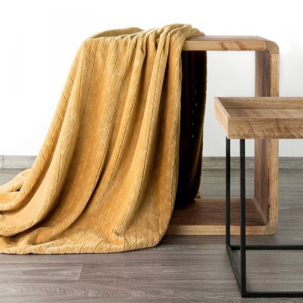 DESIGN 91 Koc CINDY 4 miękki i miły w dotyku z wytłaczanym wzorem 170x210 cm Musztardowy