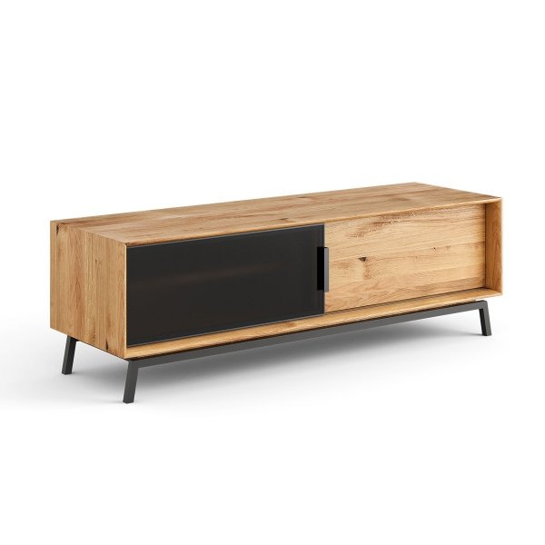 Dębowa Szafka RTV 200 ze szkłem MODERN LOFT - Katmandu