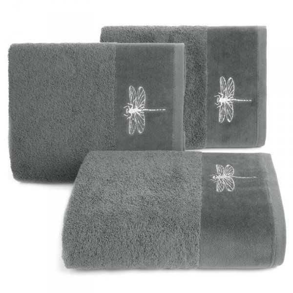 Ręcznik LORI WAŻKA - 70x140 stalowy ze srebrnym zdobieniem - PREMIUM