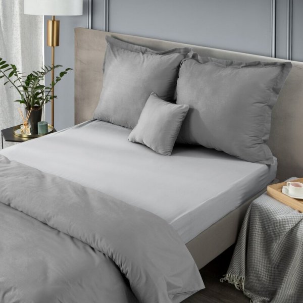 Prześcieradło jersey z gumką 160x200 cm z bawełny kolor srebrny 125 g/m2 Design 91