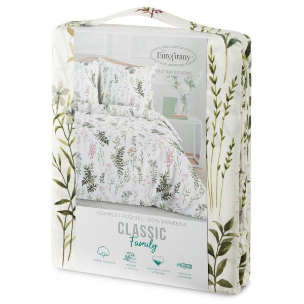 Pościel 160x200 cm bawełniana kolor biały, ciemnozielony z wzorem roślinnym VANESS