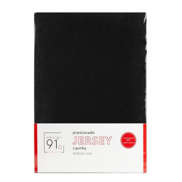 Prześcieradło jersey z gumką 180x200 cm z bawełny kolor czarny 125 g/m2 Design 91 