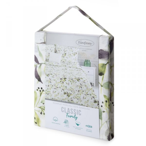 Pościel 220x200 cm bawełniana kolor biały, zielony wzór roślinny MILI
